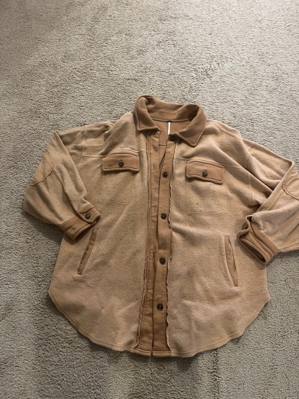 Free People Taupe Teddy Shacket Jacket